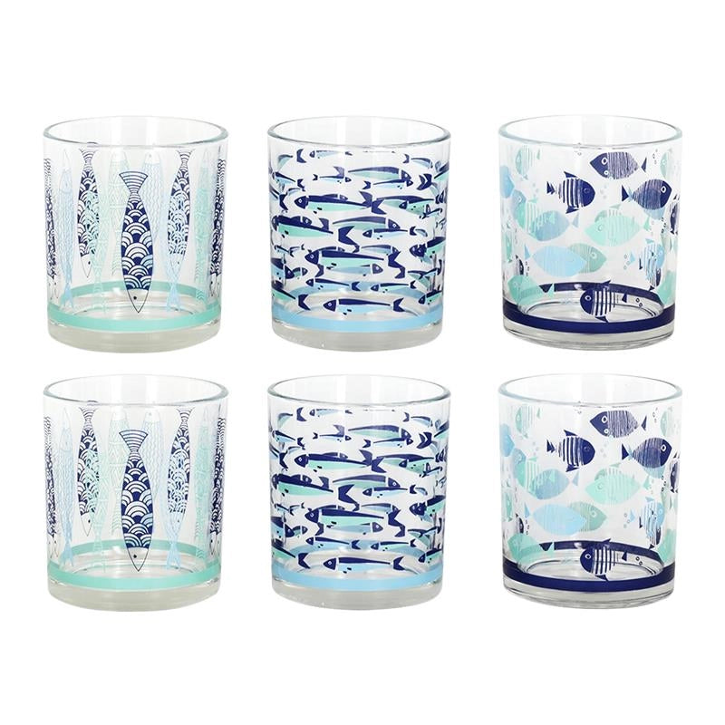 MAURY'S SET 6 BICCHIERI IN VETRO PER ACQUA DESIGN PESCI