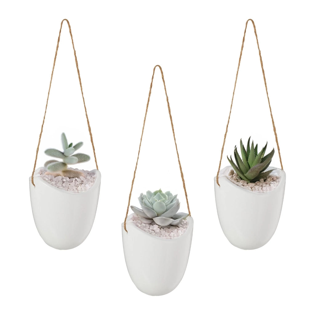 Set di 3 porta piante da parete moderni sospesi decorazione d'interni 40 x 20 x 20 cm in ceramica bianca 13_0014088