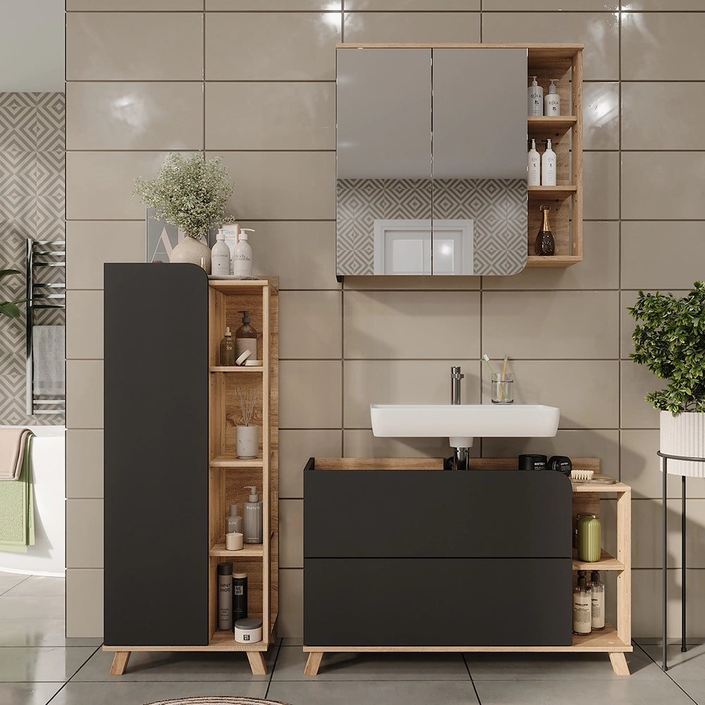 Vicco Set di mobili da bagno Sonoma/antracite 3 parti