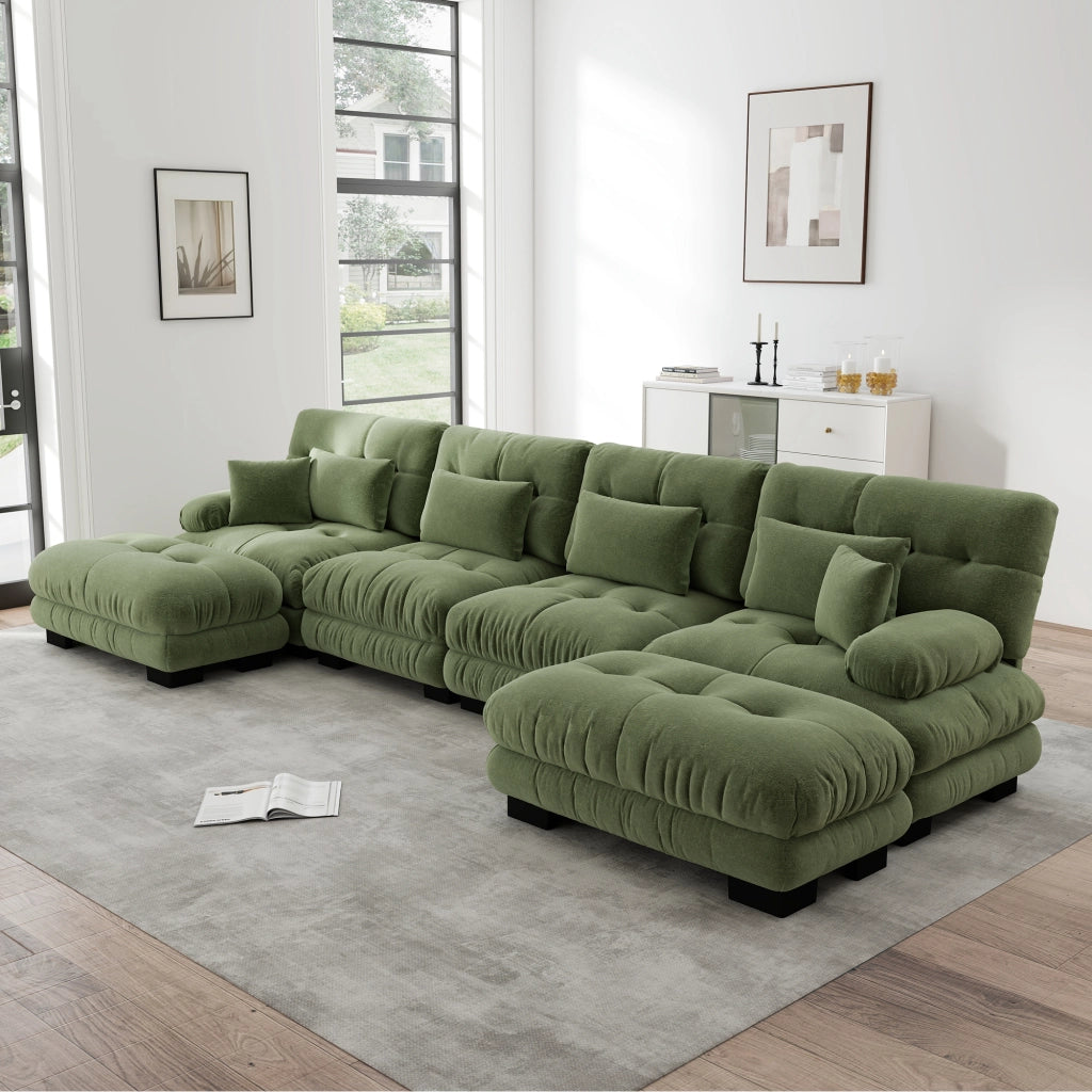 Divano Angolare U 4 Posti con Poggiapiedi ¨C Xylo ¨C Chenille Verde