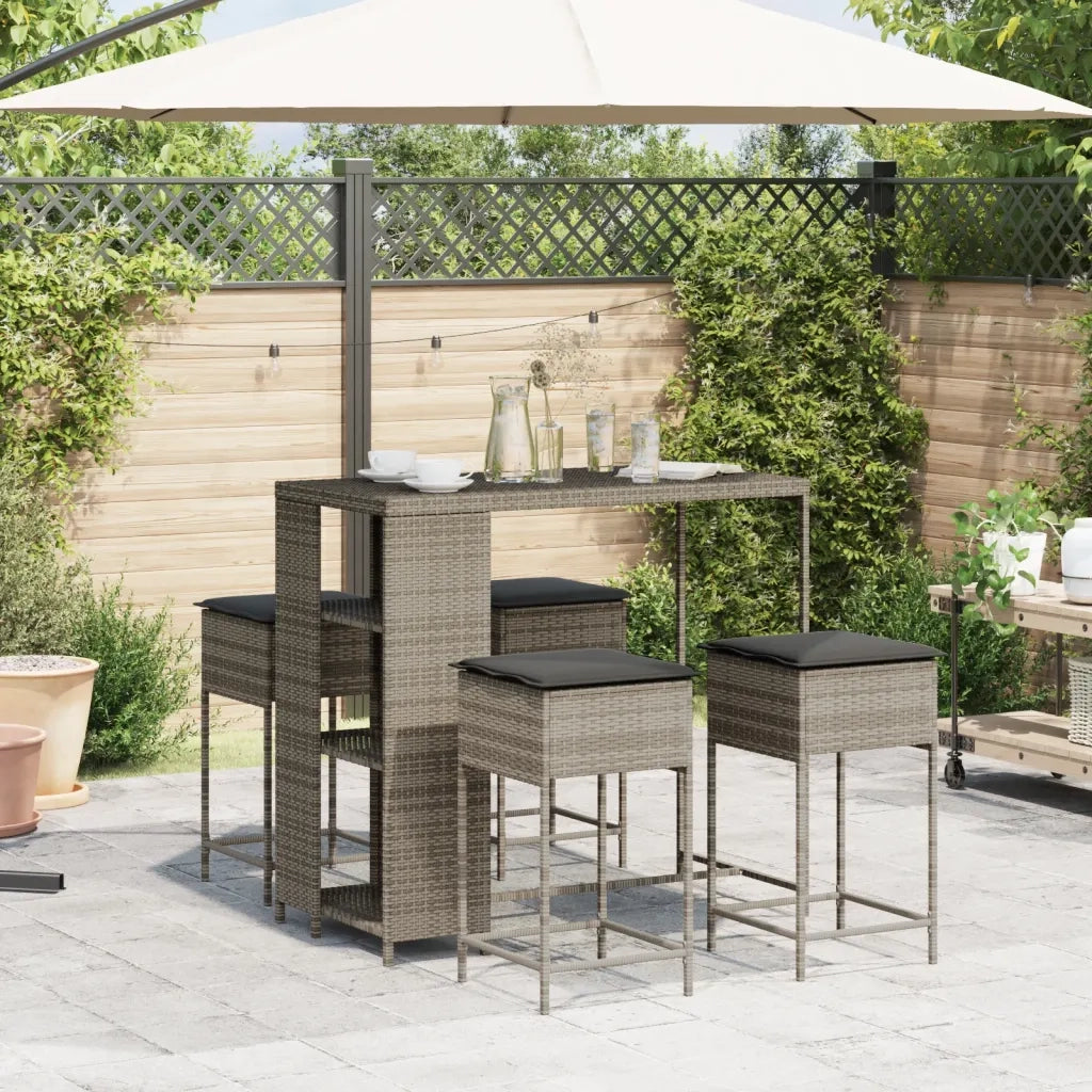Set Bar da Giardino 5 pz con Cuscini in Polyrattan Grigio 3261495