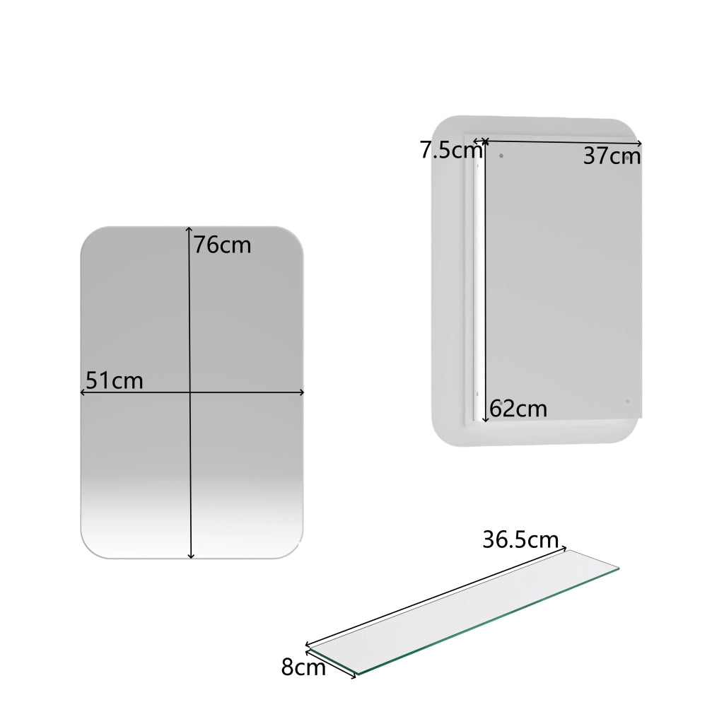 Mobile con specchio con 2 ripiani regolabili - per bagno e camera da letto - bianco