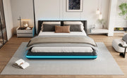 Letto 160 x 200 cm in PU nero, LED multicolore pilotata da app, per camera