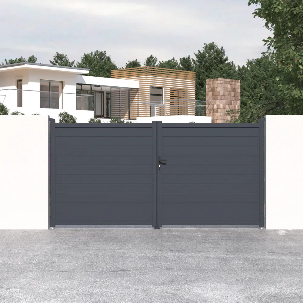 Cancello in alluminio doppia porta a battente 350x173cm grigio freddo
