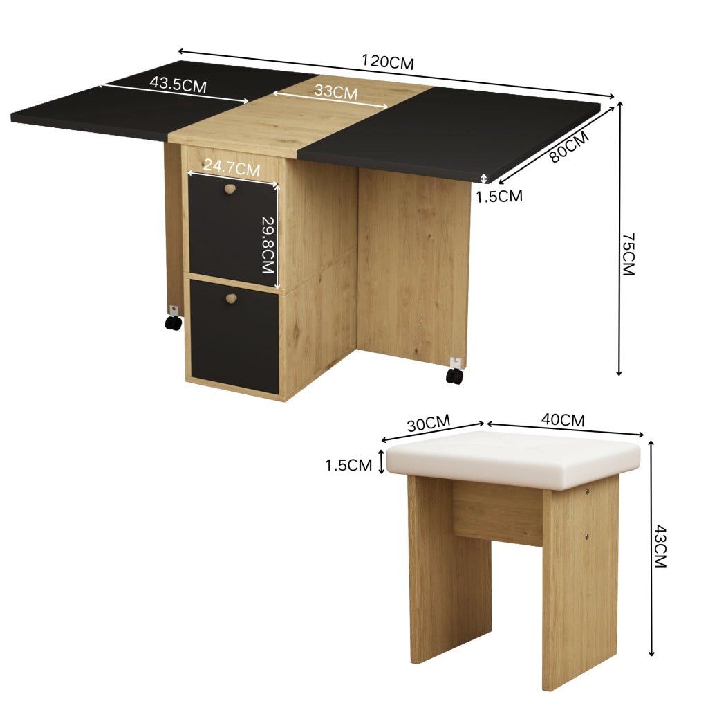 Set tavolo da pranzo pieghevole con 4 sedie; bianco e nero