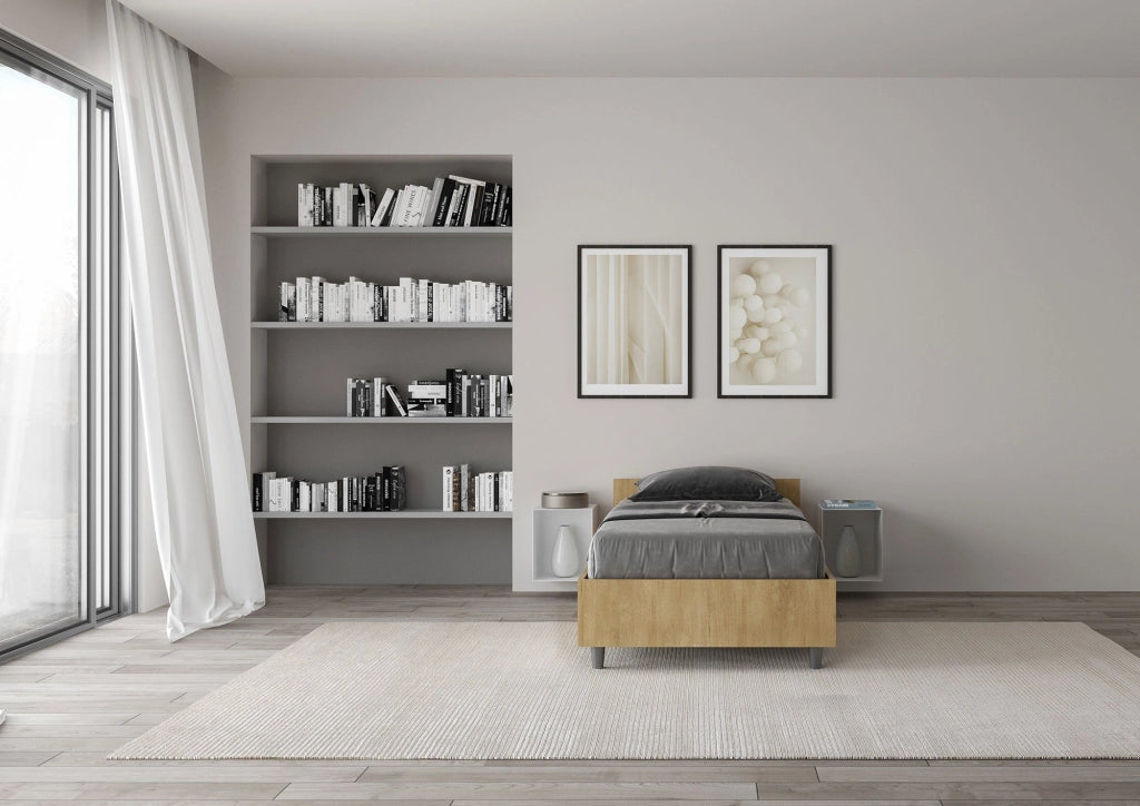 Letto singolo con rete 80x200 bianco frassino Nuamo