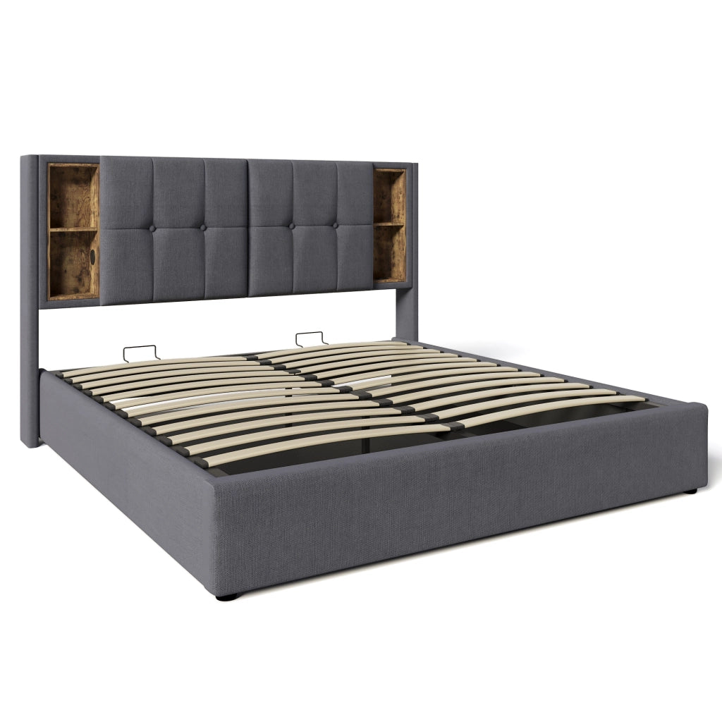 Letto matrimoniale imbottito 180x200 grigio con ricarica wireless