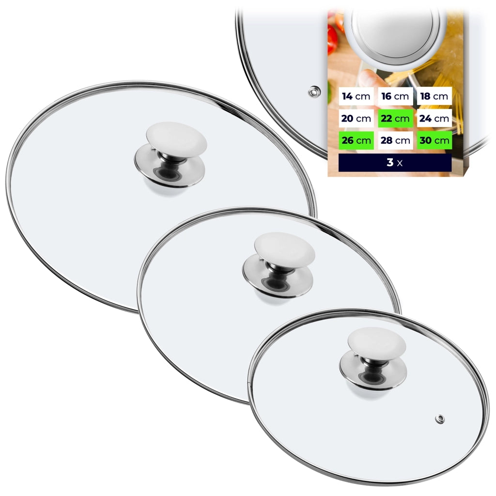 Set di coperchi in vetro KADAX resistenti al calore per pentole e padelle da 22/26/30 cm.