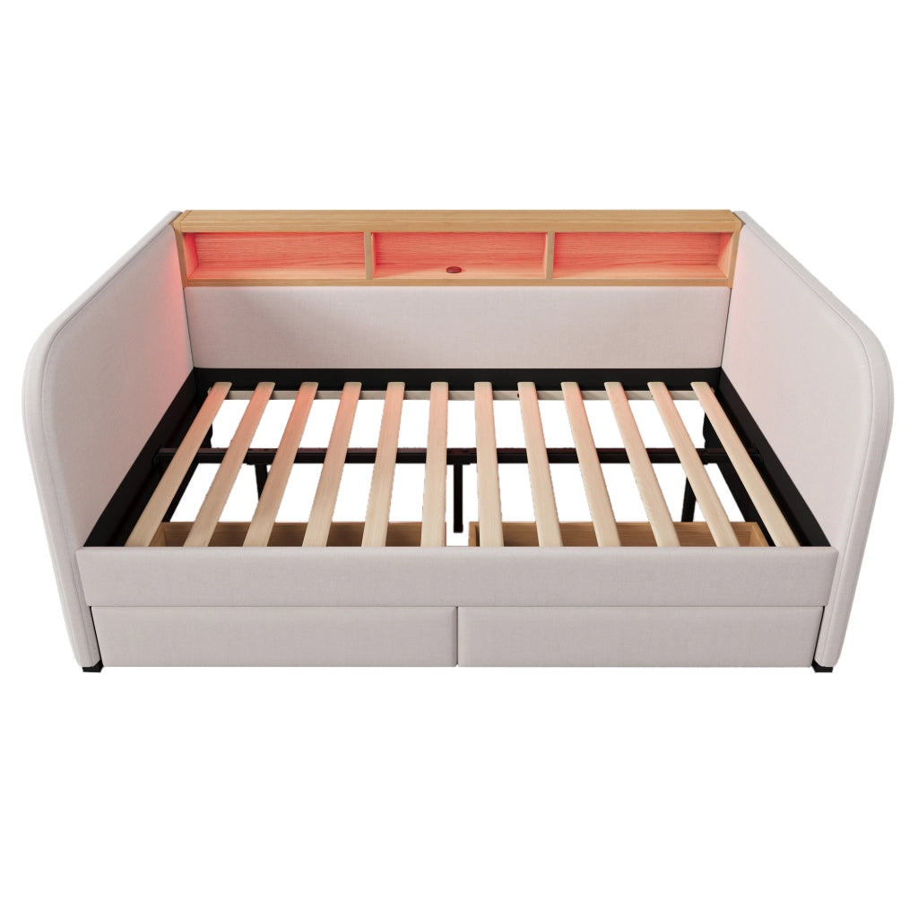 Letto imbottito 140x190 cm con LED e cassetti