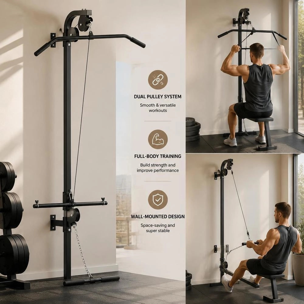 Lat Pulldown Tower With 2 Pulleys, Wall Mounted