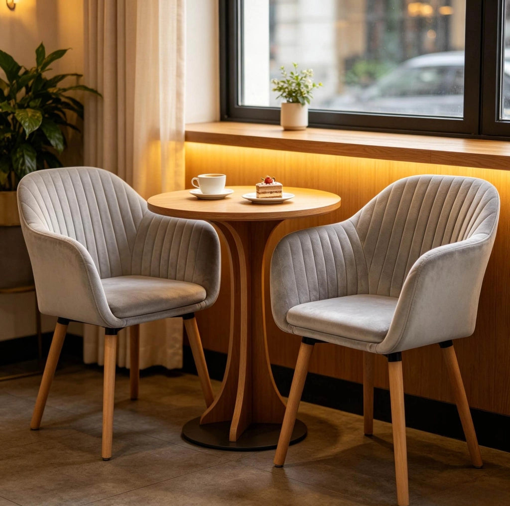 Set di 2 sedie da pranzo in velluto grigio chiaro con braccioli