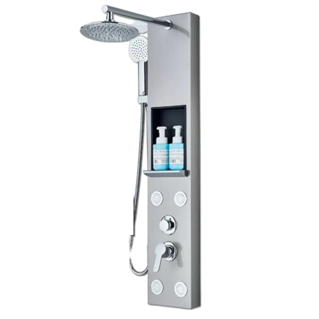 BEN | Pannello doccia soffione doccia a pioggia in acciaio inox | Sistema doccia idromassaggio spazzolata argento Miscelatore doccia rubinetto