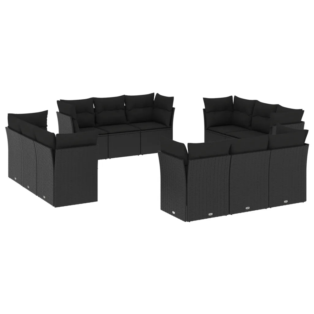 Set Divani da Giardino 12 pz con Cuscini Nero in Polyrattan
