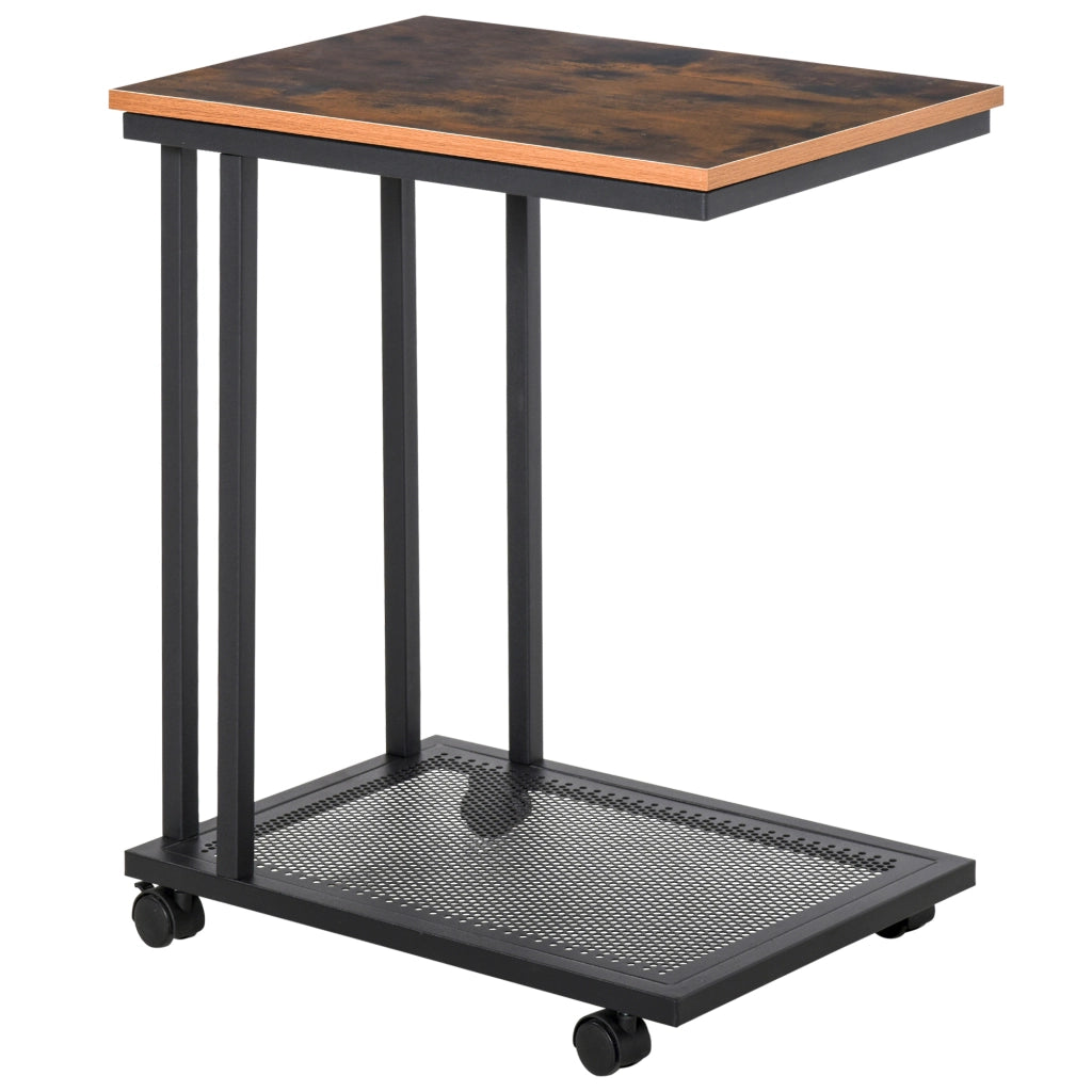 Tavolino laterale 51x36x65 cm a C con ruote e ripiano in MDF nero