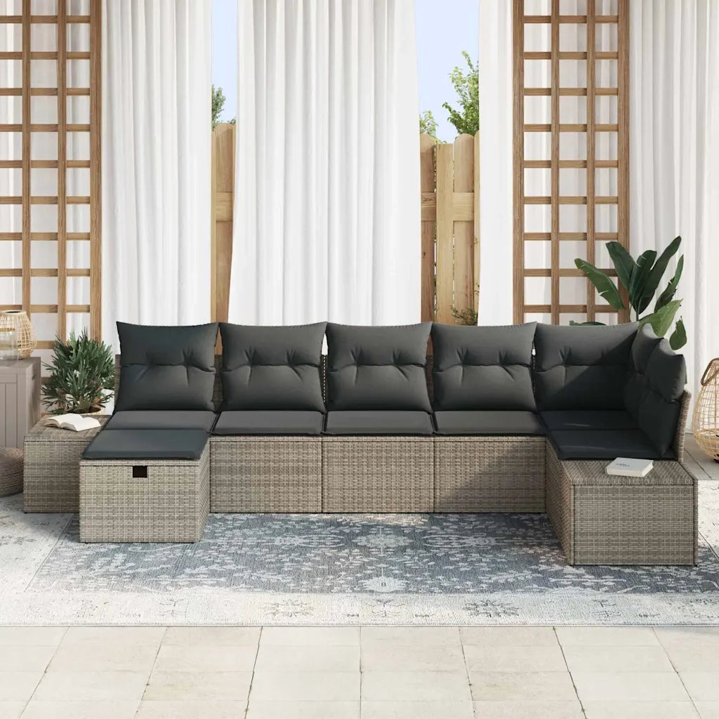 Set Divano da Giardino con cuscino 7 pcs Grigio polyrattan 3359398