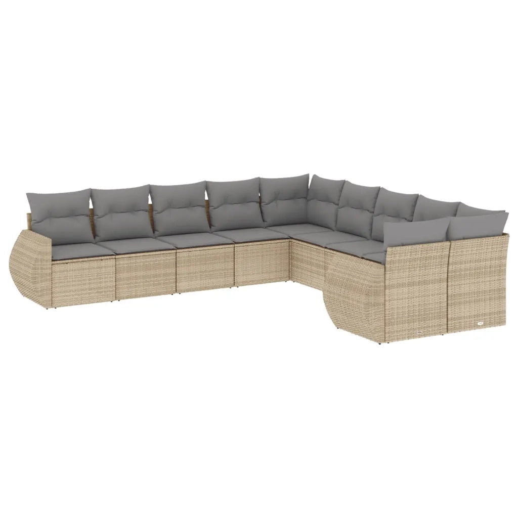 Set Divano da Giardino 10 pz con Cuscini Beige in Polyrattan 3221908
