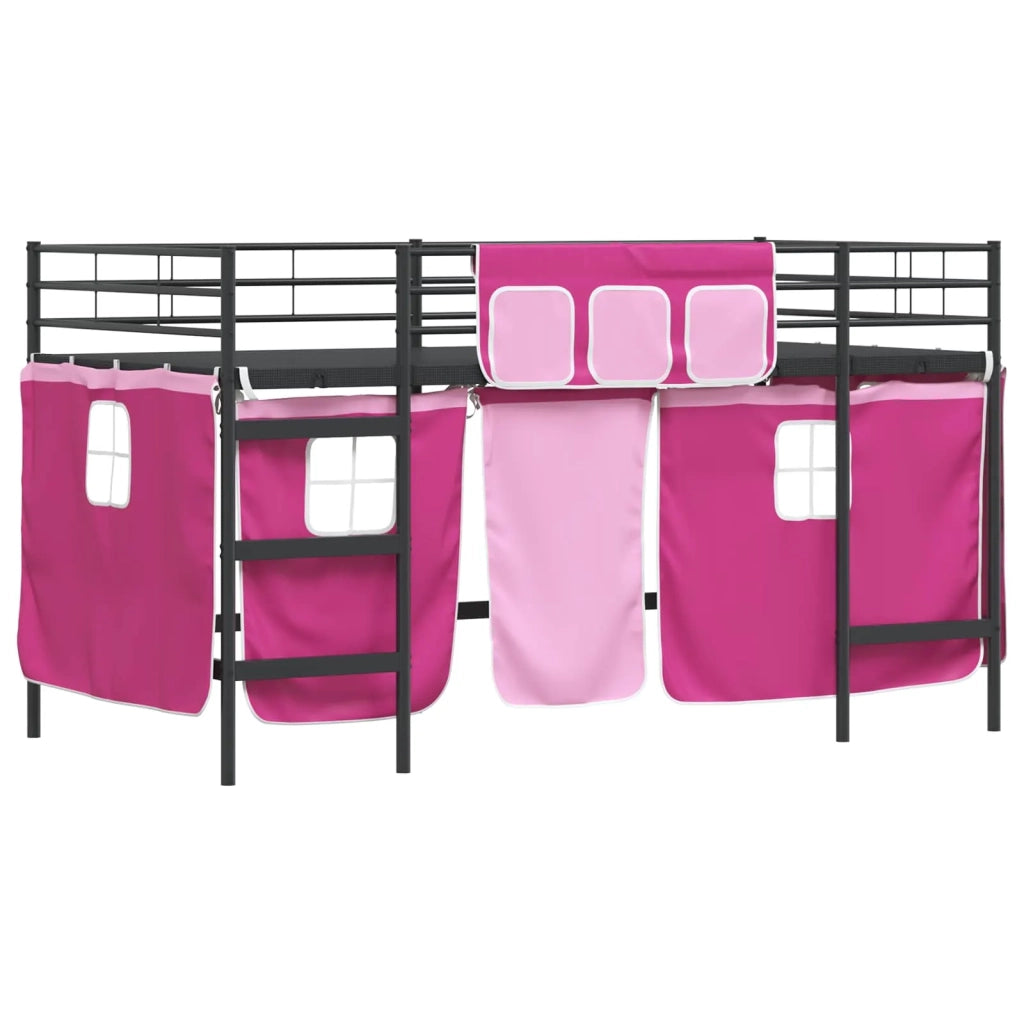 Letto a castello per bambini con tende Nero e rosa 90 x 200 cm 42020804