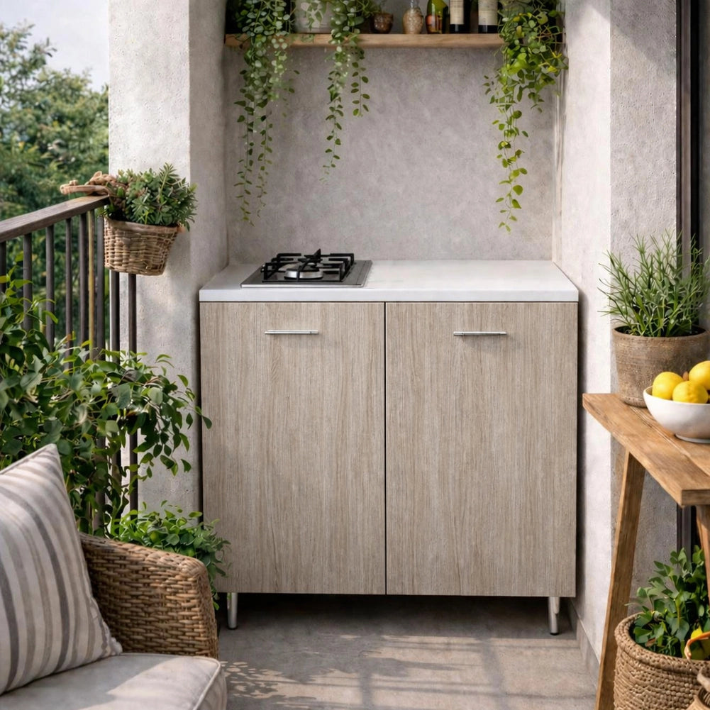 Cucina Completa 80x60x85cm Olmo Piano Cottura 2 Fuochi con Piastre in Ghisa