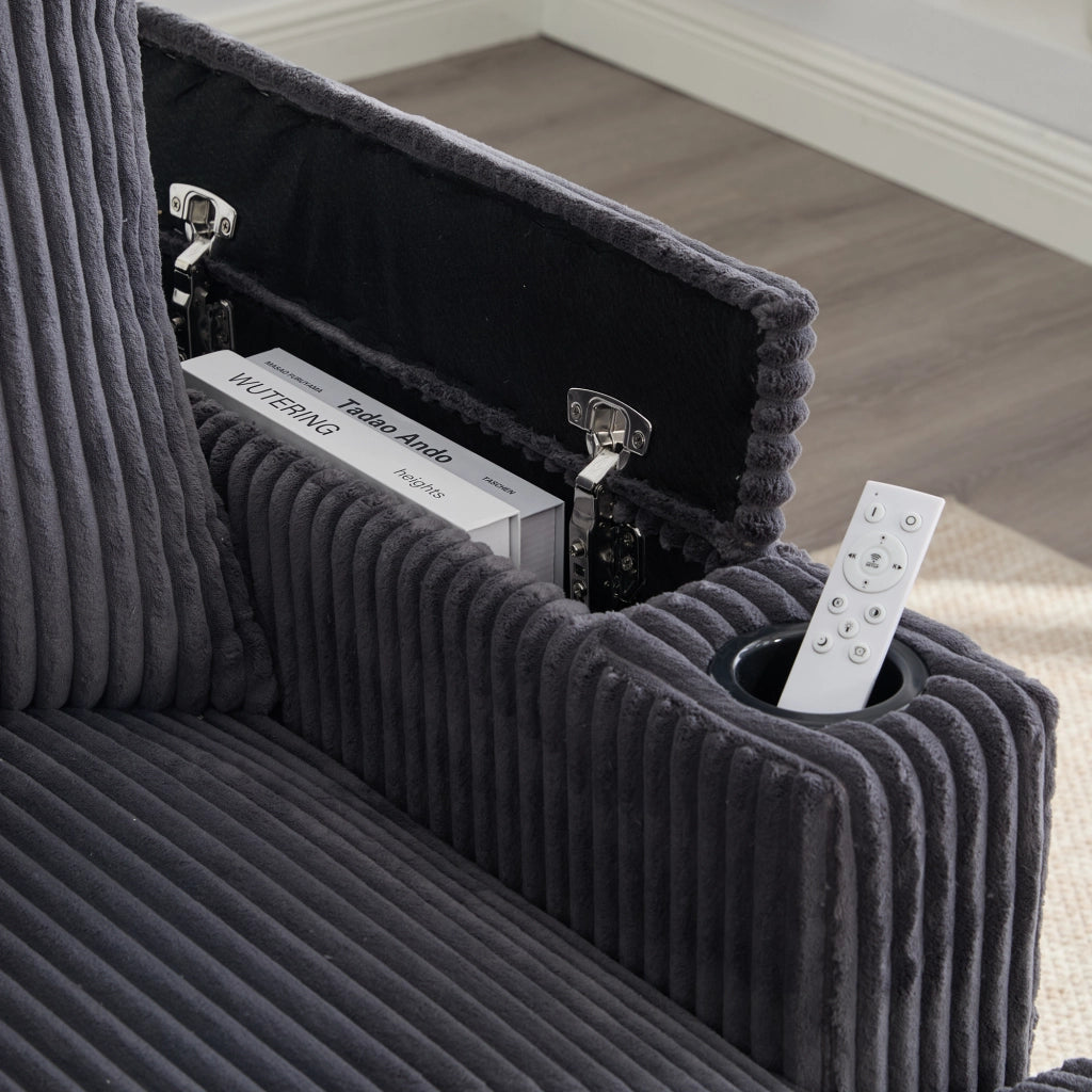 Divano Angolare con Chaise Longue e Contenitore ¨C MINIMAL ¨C Velluto a Coste, LED, USB