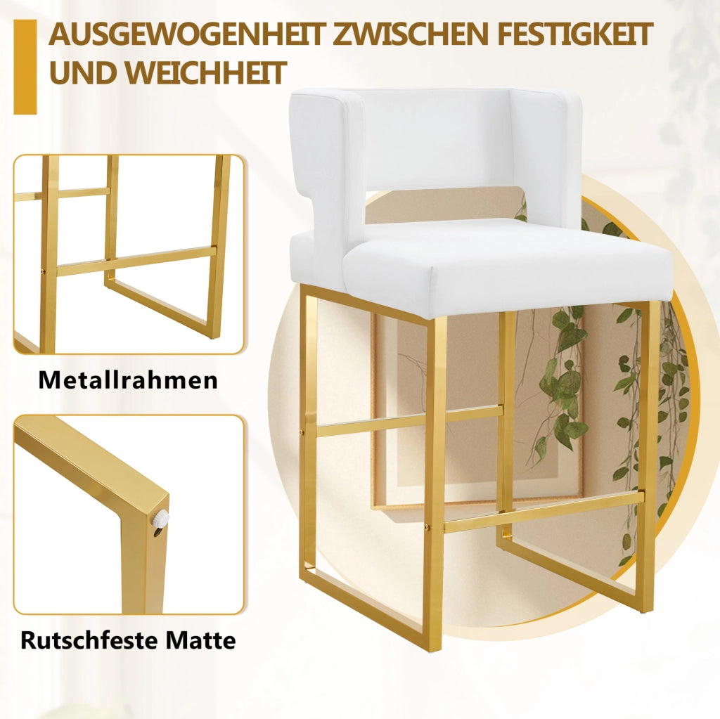 SGABELLO ALTO Quadrato 91,4 cm PU Bianco e Oro Set da 2 pezzi