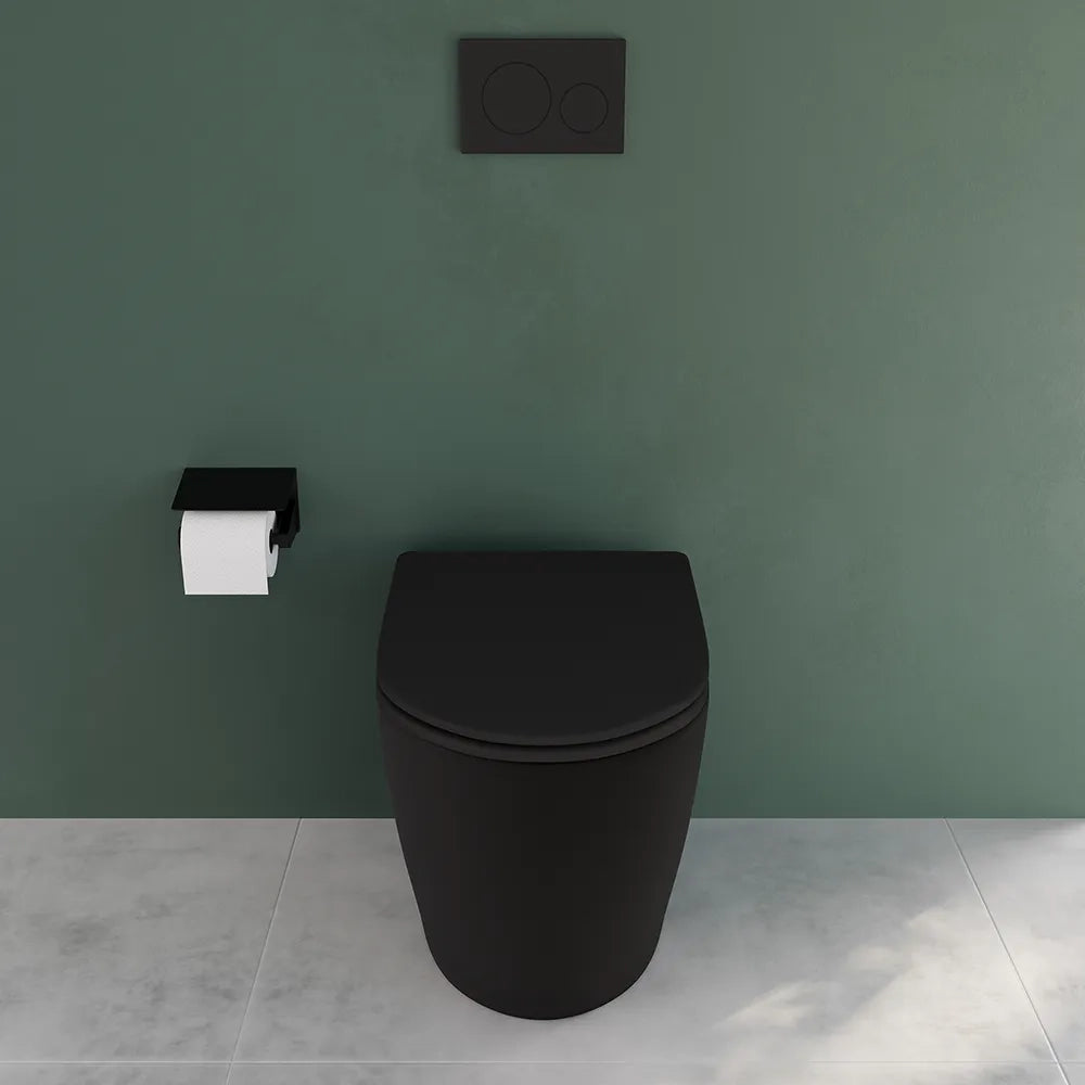 Vaso WC filomuro rimless in ceramica nero opaco e sedile soft-close | Europa Small