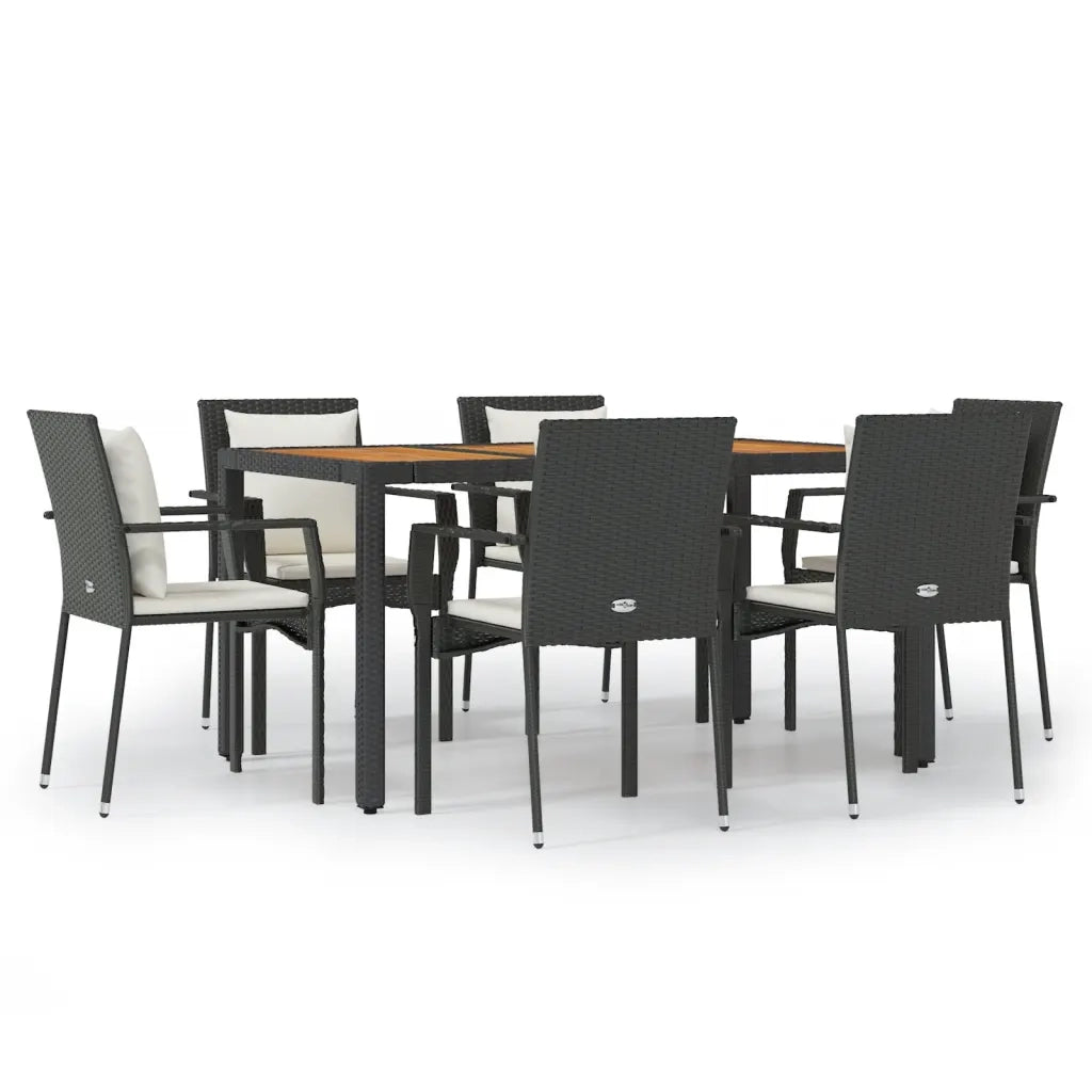 Set da Pranzo da Giardino 7 pz Nero con Cuscini in Polyrattan 3157966