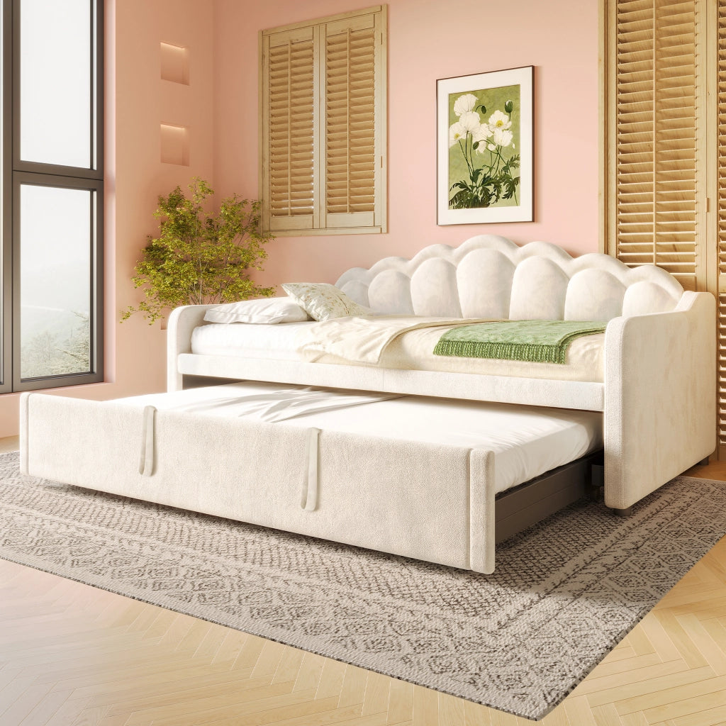 Letto estraibile singolo in velluto beige 90 × 200 cm con LED multicolore e secondo letto