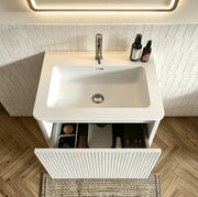 Mobile bagno sospeso 60 cm con lavabo in Solid Surface, MDF e compensato bianco