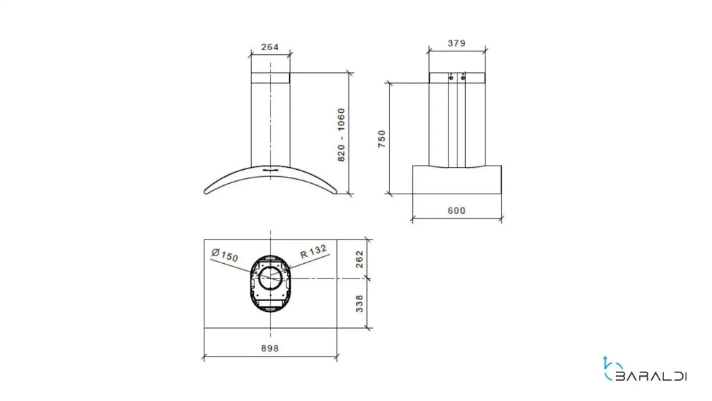 Cappa a parete ARCADIA cm 90 - Nera - 800 m3/h