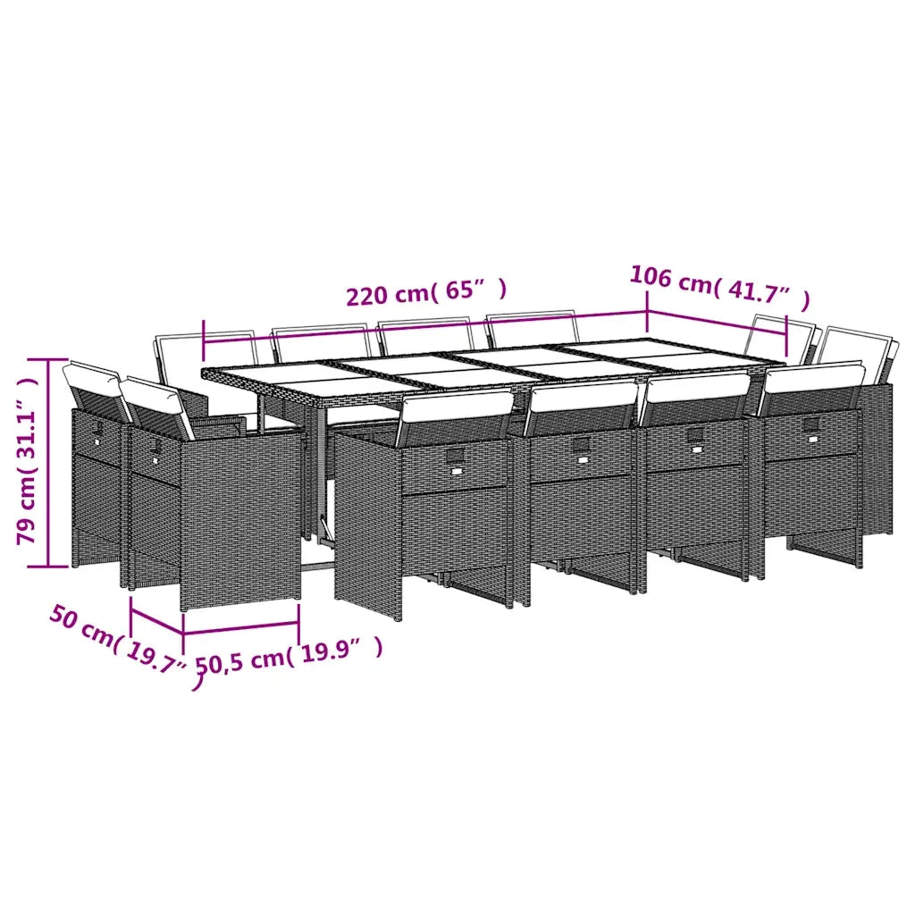 Set da Pranzo da Giardino 13pz con Cuscini Nero in Polyrattan 3277805