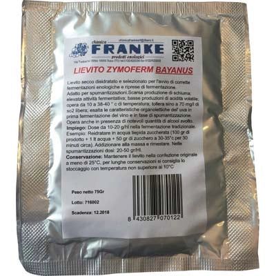 LIEVITO ENOLOGICO ZYMOFERM BAYANUS FRANKE - GR 75- 5 pezzi