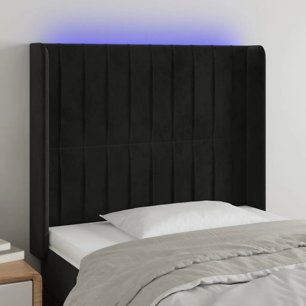 Testiera a LED Nera 103x16x118/128 cm in Velluto 3124330