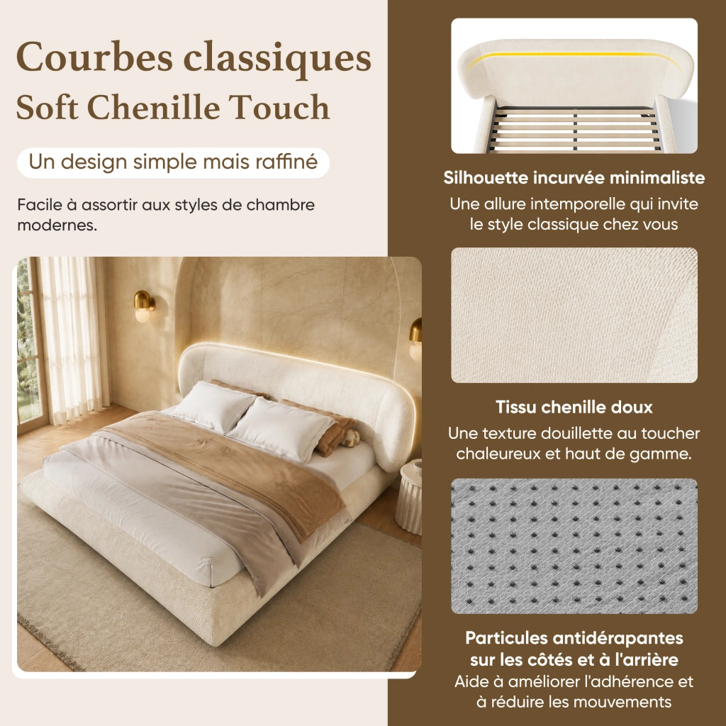 letto imbottito chenille beige 140 x 200 cm