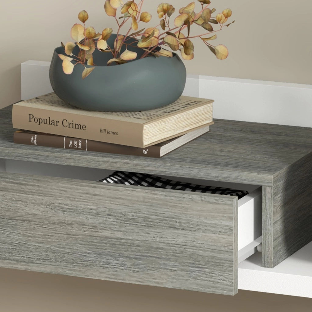 Mobile da Ingresso 2 in 1 con Specchio e Cassetto in MDF Grigio e Bianco