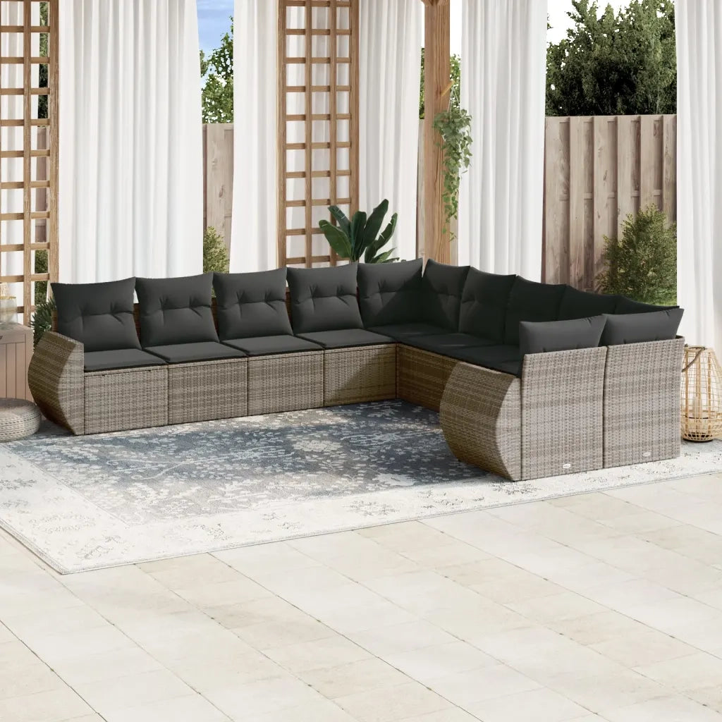 Set Divano da Giardino 10 pz con Cuscini Grigio in Polyrattan 3221909