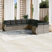Set Divano da Giardino 10 pz con Cuscini Grigio in Polyrattan 3221909