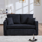 Divano letto 2 posti 139 cm, 4 cuscini, tasche contenitore, ciniglia nera, USB