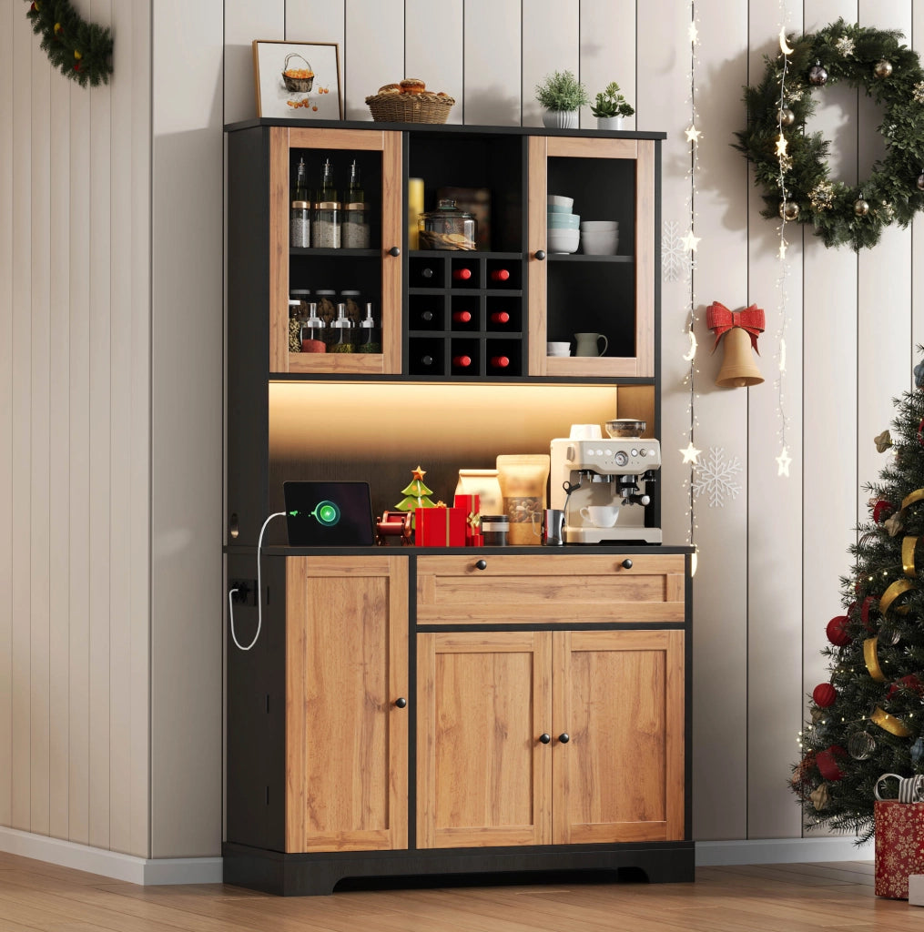 Mobile cucina con LED, prese e portabottiglie 180x105x40 cm
