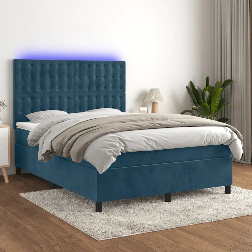 Letto a Molle con Materasso e LED Blu Scuro 140x200 cm 3136369