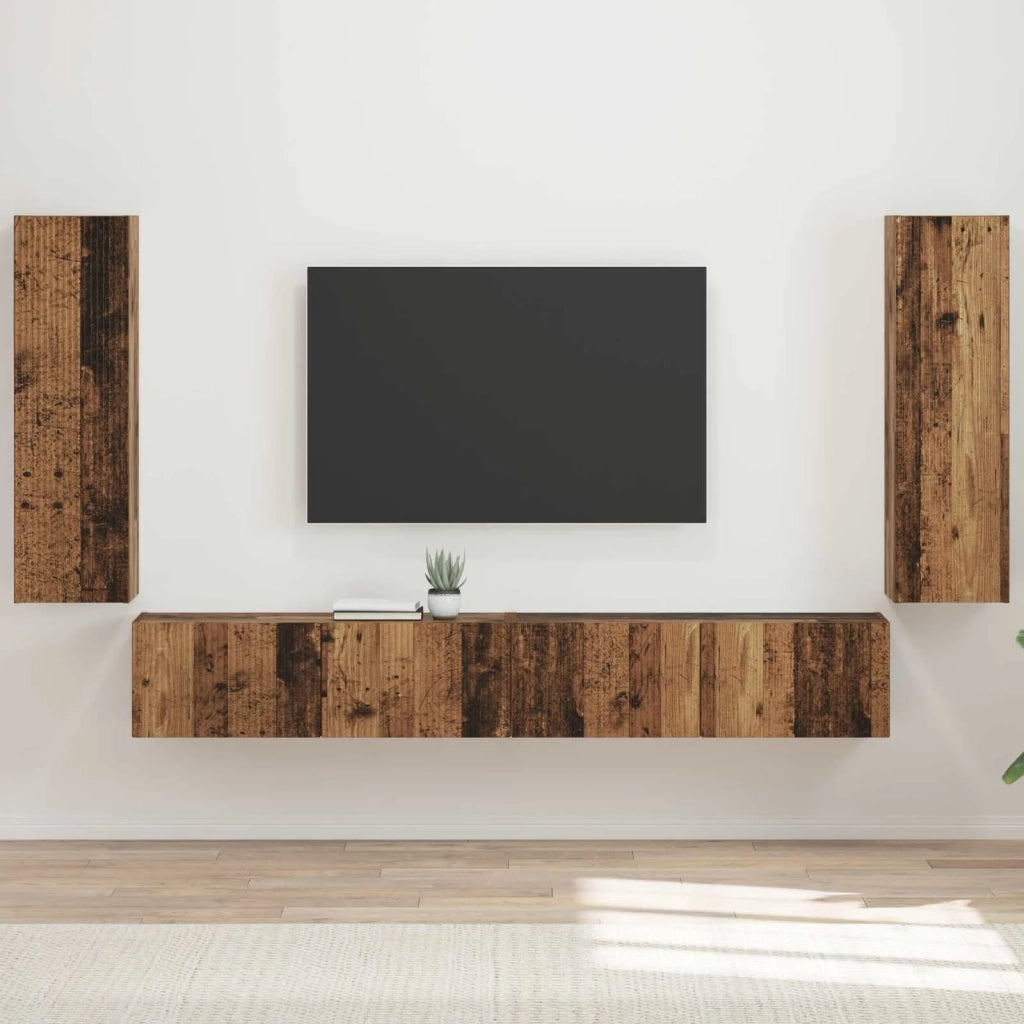 Set di Mobiletto da TV a Parete 4 pcs Legno vecchio