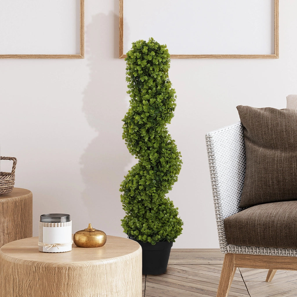 Pianta Artificiale di Eucalipto 90A cm a Spirale con Vaso Incluso per Interno ed Esterno Verde