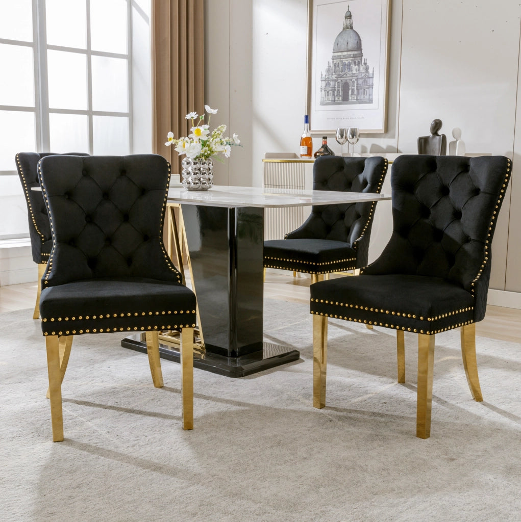 SEDIA Imbottita 50,5x45x95 cm Velluto Nero Oro