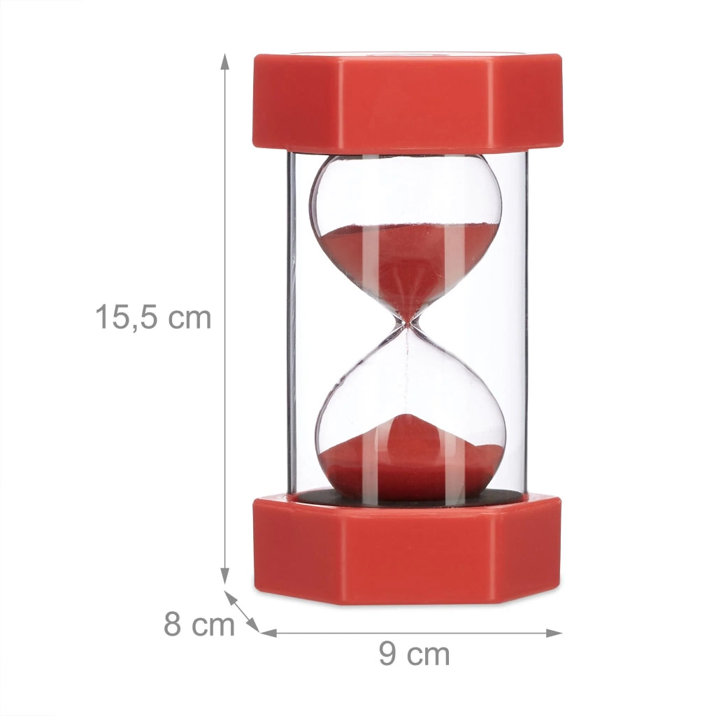 Set di 5 clessidre colorate XXL ludiche per bambini 1 / 5 / 10 / 15 / 30 minuti in plastica rossa 13_0004053