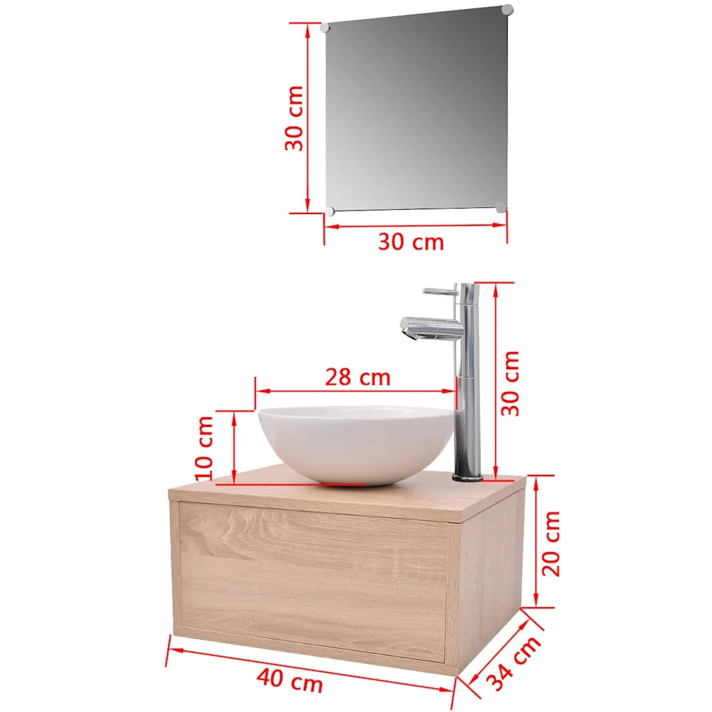 Set Mobili da Bagno 4 pz con Lavabo e Rubinetto Beige 273686