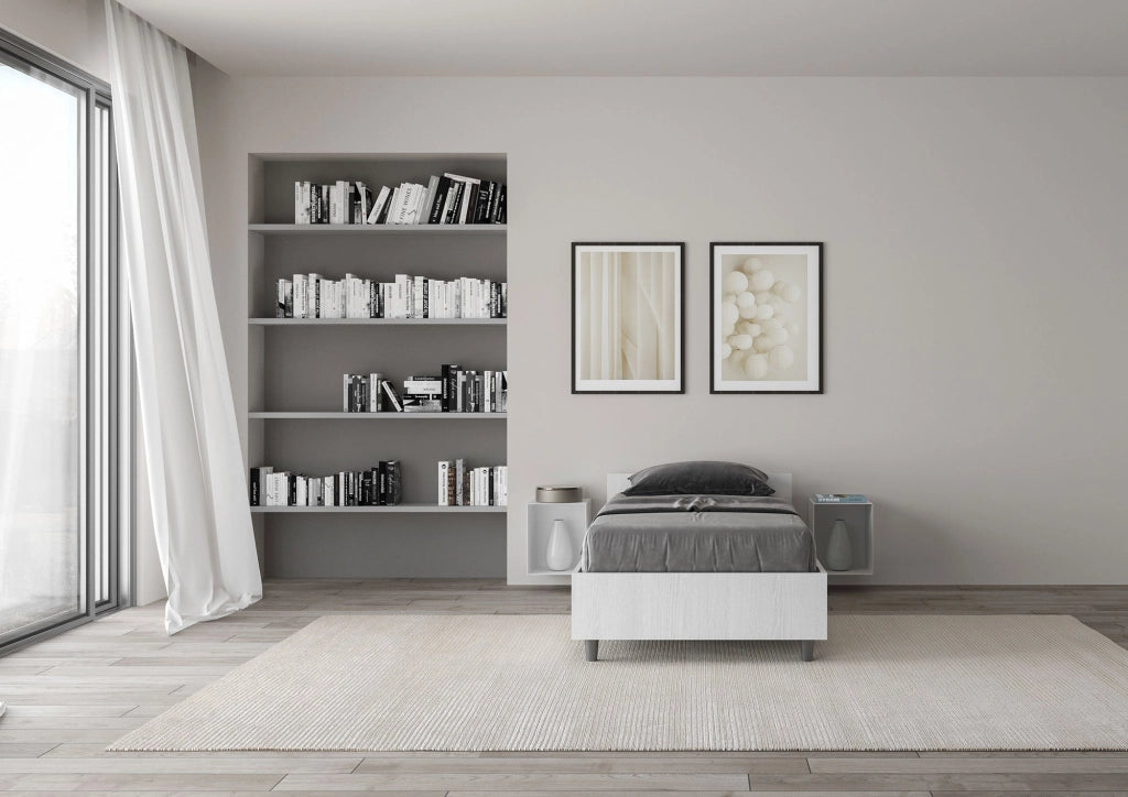 Letto singolo con rete 80x200 bianco frassino Nuamo