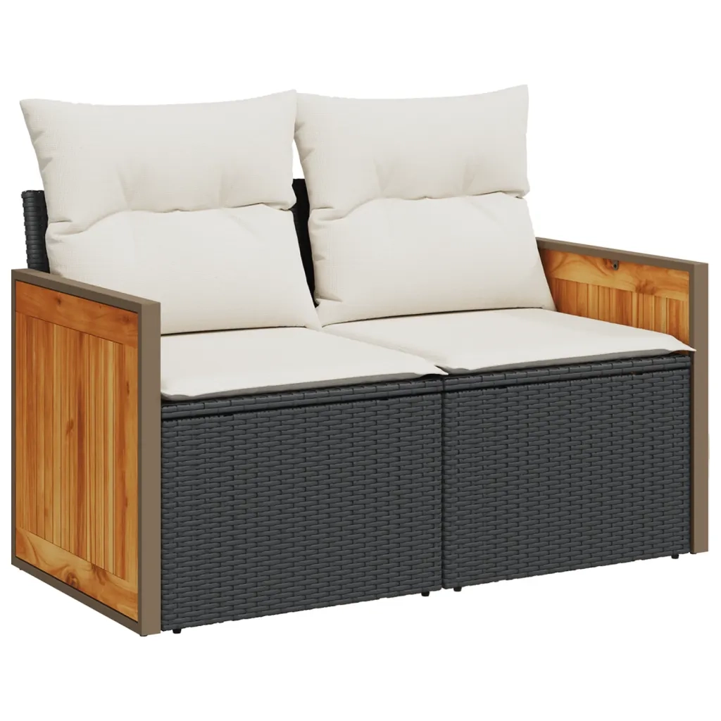 Set Divano da Giardino 6 pz con Cuscini Nero in Polyrattan 3227645