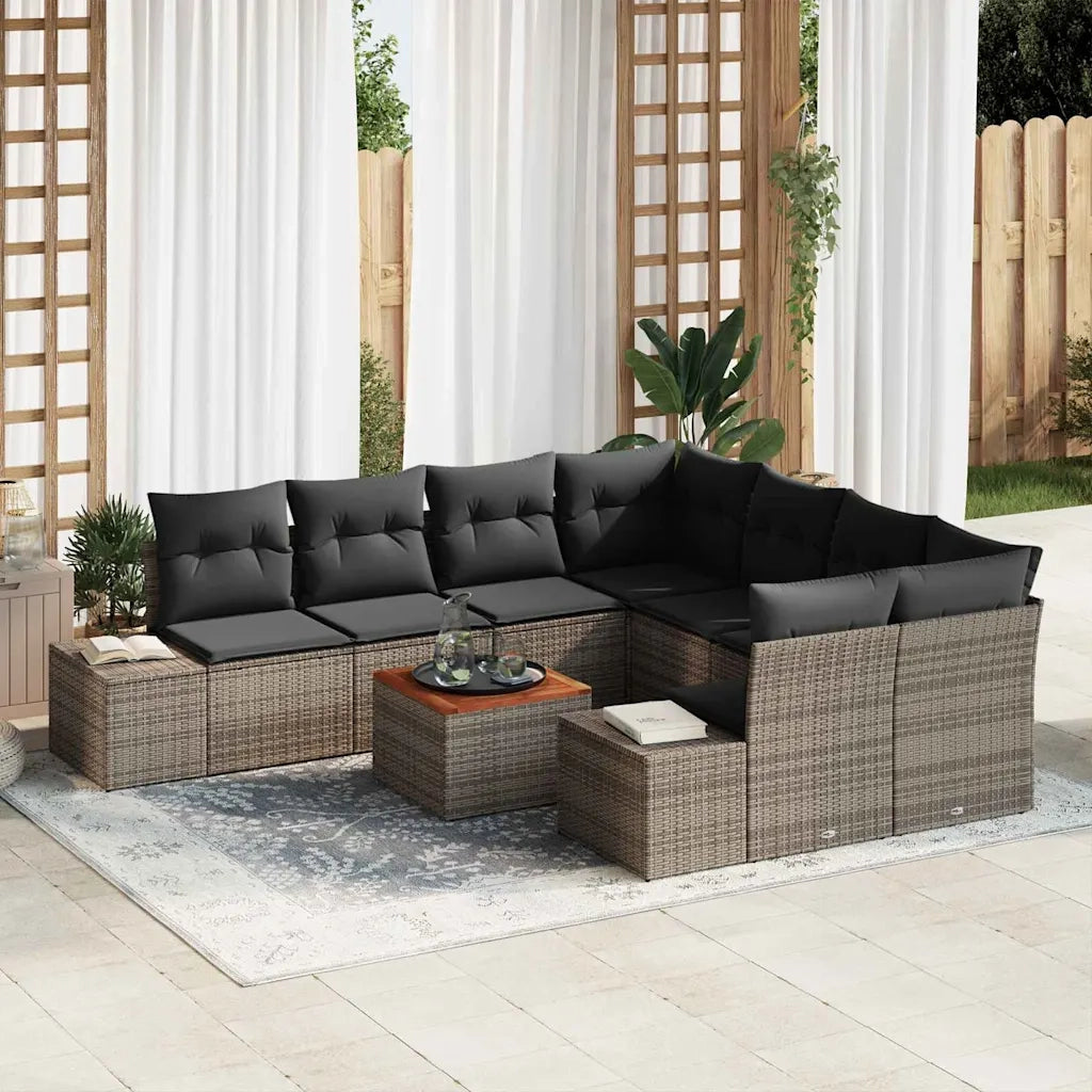 Set Divano da Giardino 9 pcs Grigio polyrattan 3356606