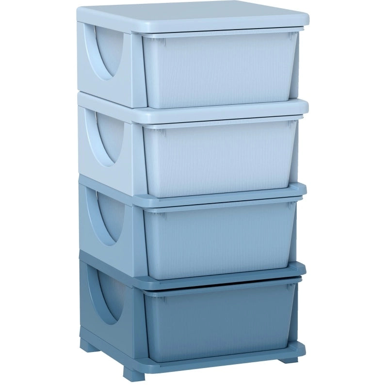 Cassettiera portaoggetti per bambini con 4 cassetti, plastica blu