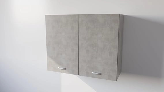 Pensile Cucina  in Legno Nobilitato Cemento, Mobile Alto con 2 Ante, Pensile Componibile Moderno Made in Italy (H80XL60XP32cm)