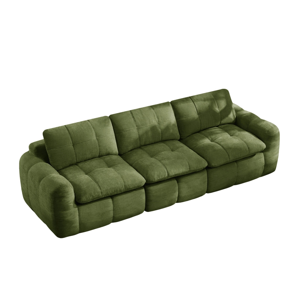 Divano modulare ergonomico 264x97x68 cm con rivestimento in ciniglia verde